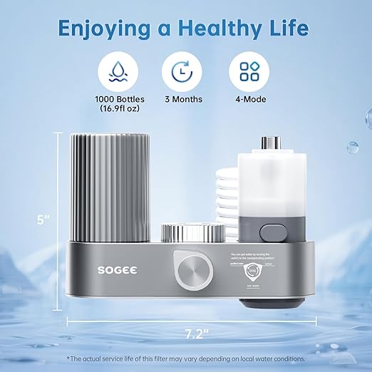 Water Filter for Sink Faucet,4-in-1 Faucet Water Filter with Filtration/Raw/Booster/Cleaning Mode, NSF42 Remove Chlorine & Odors,35”Hose and 360° Cleaning,Fits 95% of Kitchen Faucets,1*Filter, LJ209