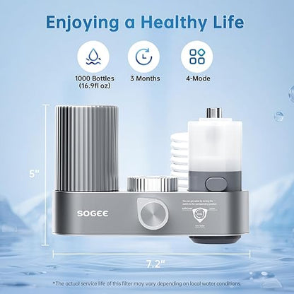 Water Filter for Sink Faucet,4-in-1 Faucet Water Filter with Filtration/Raw/Booster/Cleaning Mode, NSF42 Remove Chlorine & Odors,35”Hose and 360° Cleaning,Fits 95% of Kitchen Faucets,1*Filter, LJ209