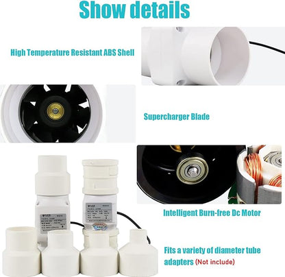 3Inch Inline Duct Fan 10W Air Extractor Booster 12V Air Diffuser Circulation Blower 53 Cfm Intake Ventilation Fan for Ducting, Vents, Grow Tents (Color : NO Adjustable Speed)