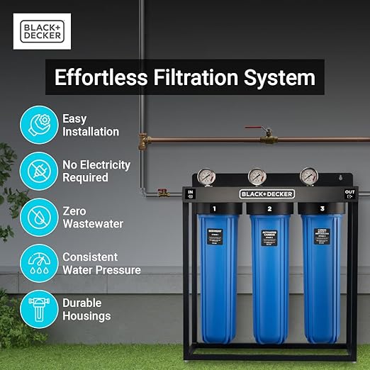 BLACK+DECKER Whole House Water Filter System | Anti-Scale | 3-Stage Filtration System for Whole House,Top-Tier Anti-Scale Filter Specially Designed to Prevent Scale Build-Up, Protects Appliances