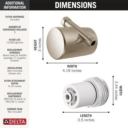 Delta Faucet Clarifi Standard Shower Filter Attachment Satin Nickel with Additional Filter Cartridge