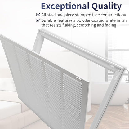 25"W x 20"H [Duct Opening Size] Steel Return Air Filter Grille - Removable Face/Door for 1 inch Filters -HVAC Vent Cover Grill - White [Outer Dimensions: 27 5/8"W X 22 5/8"H]
