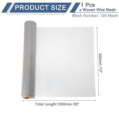 uxcell 120 Mesh 39" x 12" Woven Wire Mesh, 304 Stainless Steel Air Vent Filter Screen, Window Screen Mesh for DIY Projects Vents Cover Filtration Animals Fence
