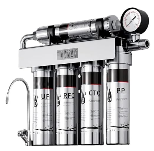 PaniFlow, Water Filter System, 5 Stages Ultrafiltration Water Purifier for Sink, Pur Water Filter, 90 L/H, Tankless Instant Water Purifier for House, Filter Replacement Indicator (Stainless Steel)