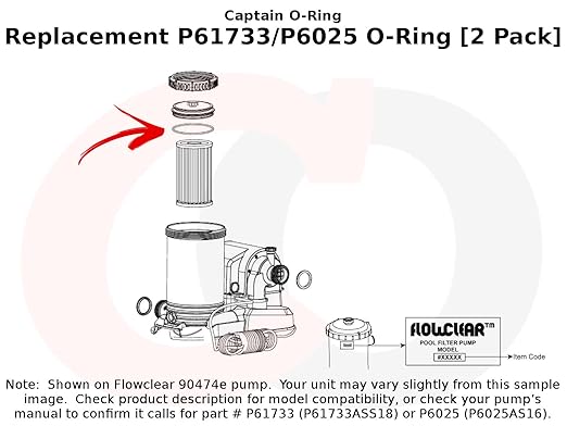 Captain O-Ring Replacement P61733 / P6025 O-Rings for Select Bestway Flowclear Filter Pumps (2 Pack, P61733ASS18 / P6025ASS16)
