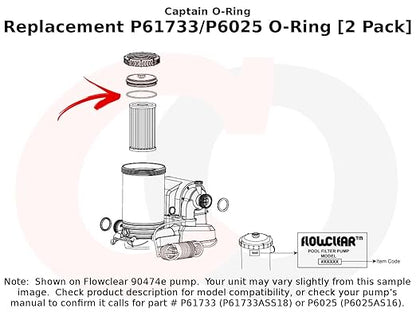 Captain O-Ring Replacement P61733 / P6025 O-Rings for Select Bestway Flowclear Filter Pumps (2 Pack, P61733ASS18 / P6025ASS16)