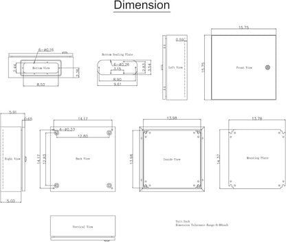 VEVOR NEMA Steel Enclosure, 16 x 16 x 6'' NEMA 4X Steel Electrical Box, IP66 Waterproof & Dustproof, Outdoor/Indoor Electrical Junction Box, with Mounting Plate