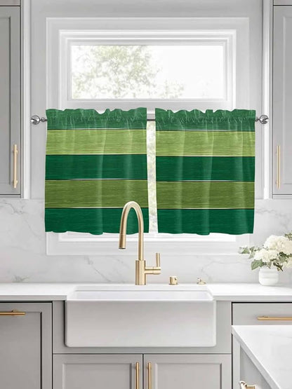 Farm Retro Green Wood Grain Window Valance Curtains, Rustic Wooden Plank Texture Light Filtering Kitchen Valance with 3-inch Rod Pocket for Living Room Bathroom Bedroom,2 Panel,27.5x36In