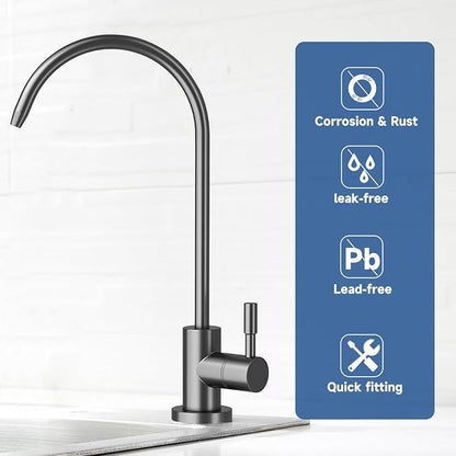 Kitchen Sink Faucet with Pull - Down Sprayer, 2 - Handle 3 - in - 1 Kitchen Sink Filter Faucet, Cold and Hot Mixer Drinking Water Faucet (Filter Faucet, Grey)