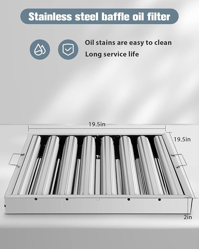 Hood Filters 430 Stainless Steel 19.5W x 19.5H Inch, 7 Grooves Commercial Hood Filters, Commercial Kitchen Range Hood Filter for Grease Rated Commercial Kitchen Exhaust Hoods, 6 Pack