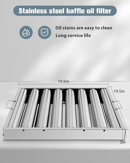 Hood Filters 430 Stainless Steel 19.5W x 19.5H Inch, 7 Grooves Commercial Hood Filters, Commercial Kitchen Range Hood Filter for Grease Rated Commercial Kitchen Exhaust Hoods, 6 Pack