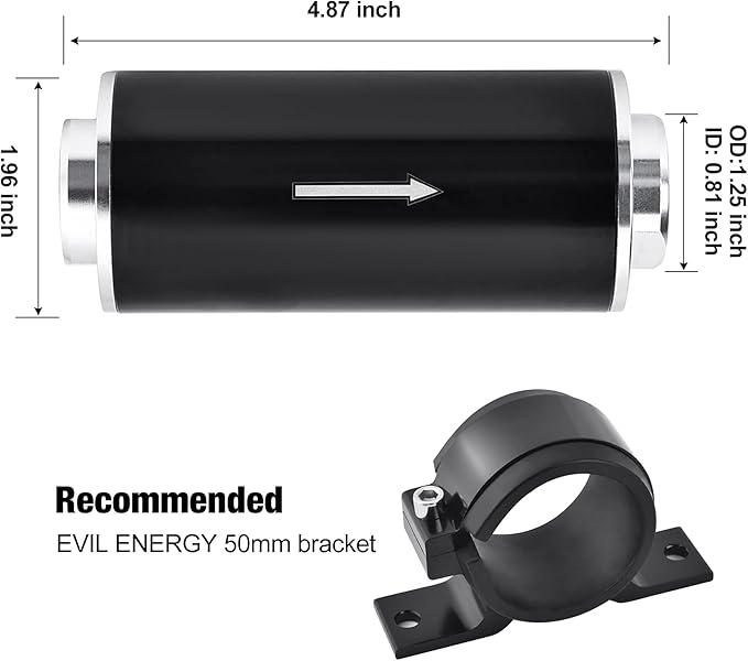 EVIL ENERGY Inline Fuel Filter 100 Micron with 6AN 8AN 10AN Adapter&Bracket Clamp 50MM Universal