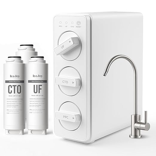 IceJoy TSU 0.01μm Ultra-Filtration Under Sink Water Filter System, 3-Stage Sink Water Filter Tankless Design with Faucet, Smart Panel Display, Eco-Friendly, No Electricity or Water Waste