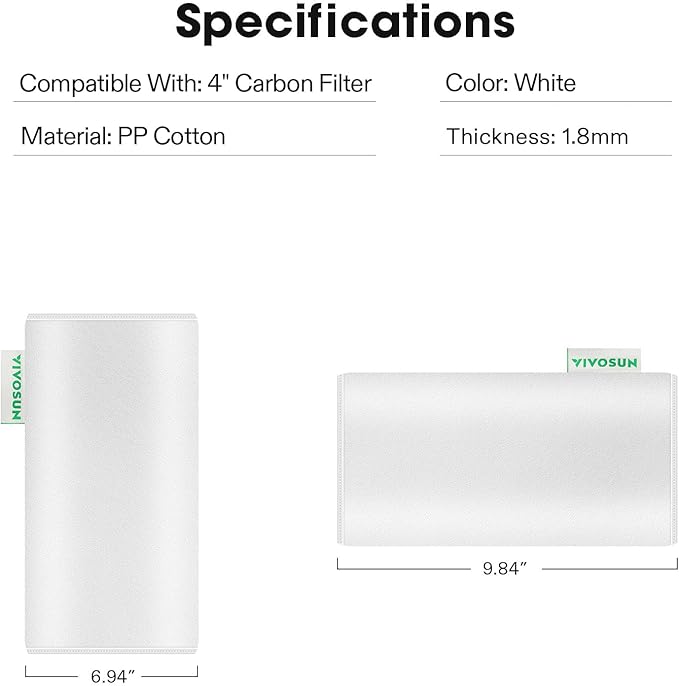 VIVOSUN 4 Inch Prefilter for 4" Carbon Filter, White, 9.84" Long