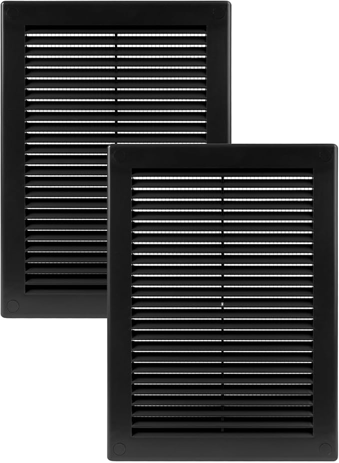 Vent Systems 5.5" x 8" Inch (Opening Dimensions) - Pack of 2 - Plastic Black Soffit Vent Cover - Flat Rectangular Air Vent Grille - Air Vent Deflector - HVAC 7" x 10" Inch (Overall Dimensions)