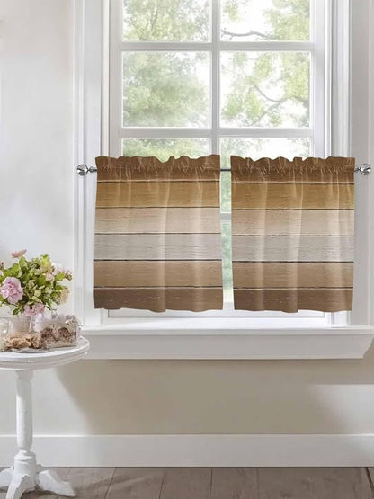 Vintage Brown Gradient Wood Grain Window Valance Curtains, Farmhouse Wood Barn Light Filtering Kitchen Valance with 3-inch Rod Pocket for Living Room Bathroom Bedroom,2 Panel,27.5x24In
