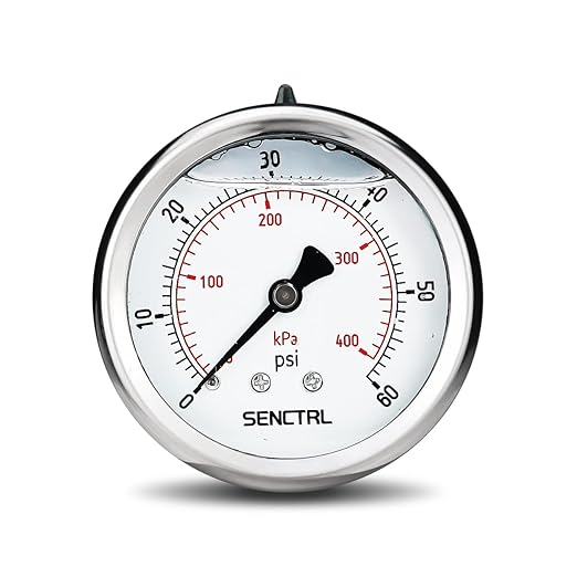 SENCTRL 0-60 Psi Glycerin Liquid Filled Low Pressure Gauge, 2.5" Dial Size, 1/4" NPT Back Mount, Stainless Steel Case, for Pool Sand Filter Pump Tire Water Oil Air Pressure Test