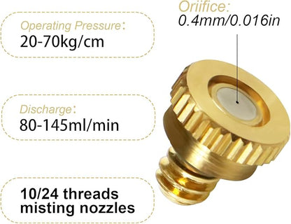 KUWAN 0.016" Orifice (0.4mm) Thread UNC 10/24 Brass Misting Nozzles Low Pressure Atomizing Misting Sprayer Water Hose Nozzle for Greenhouse, Landscaping, Outdoor Cooling Mister System (200PCS)