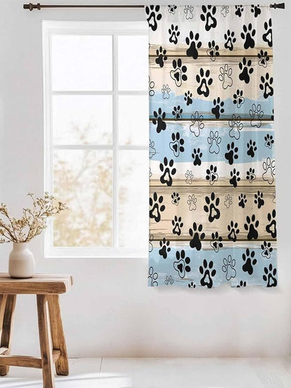 Sheer Curtains 72 Inches Long, Blue Dog Paw Print Semi Sheer Curtains Light Filtering Window Treatment, Vintage Farmhouse Rustic Wooden Grain Privacy Voile Drapes for Living Room Bedroom 52x72 Inch