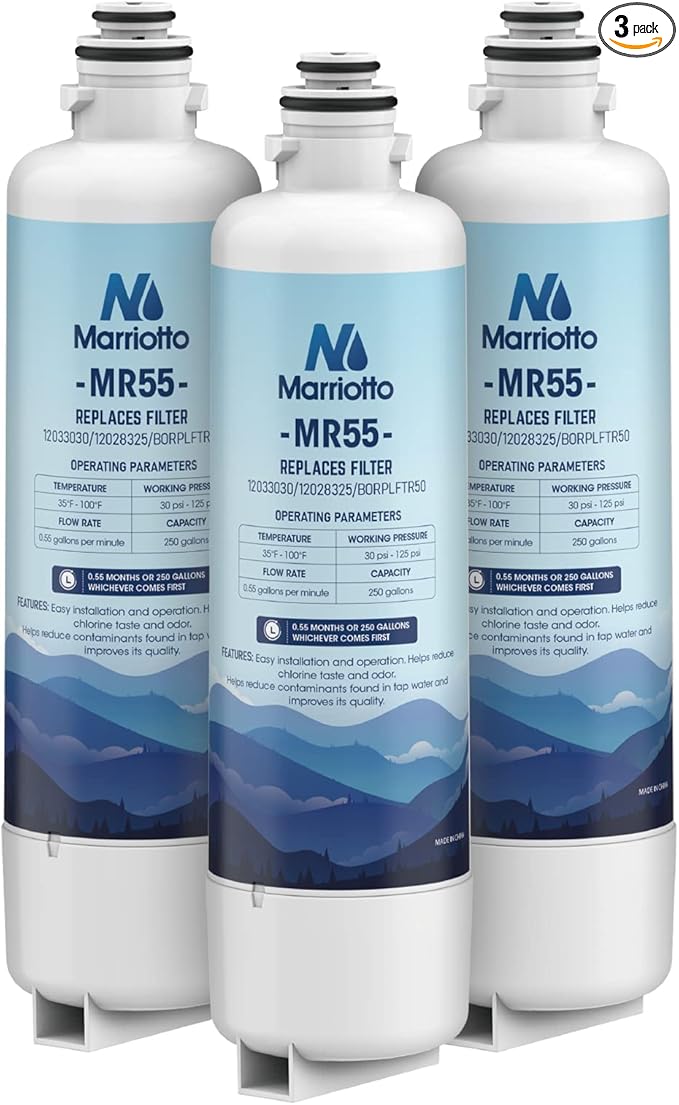 MARRIOTTO Replacement for Bosch Ultra Clarity Pro Water Filter, Compatible with BORPLFTR50, 12033030, 11032531, 11025825,12028325, BORPLFTR55, WFC100MF, WFS200MF (3 Pack)