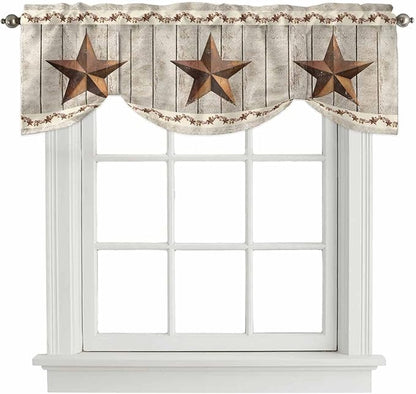Western Texas Star Retro Tie Up Valance Curtains for Windows, Kitchen Curtains Window Shades, Country Farmhouse Gray Wood Grain Light Filtering Roman Curtain Valances for Bedroom/Bathroom/Cafe 54"x18"