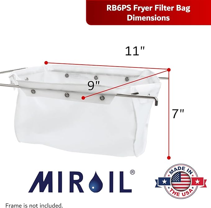 MirOil RB6PS EZ Flow Deep Fryer Oil Filter Bag – Reusable Grease Strainer to Extend Oil Life & Maintain Food Quality – Handles Hot or Cold Liquid – Deep Fryer Filter for Cooking (No Frame Included)