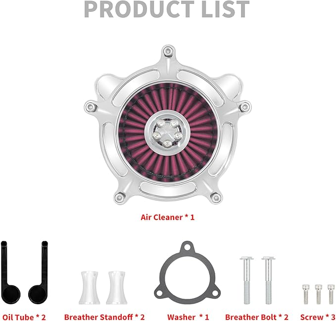 HDBUBALUS Motorcycle CNC Spike Air Cleaner Air Filter Intake System Filter (C-For Touring Trike 08-16, Softail 16-17,Dyna 17)