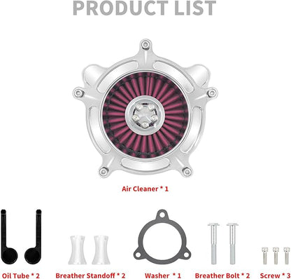 HDBUBALUS Motorcycle CNC Spike Air Cleaner Air Filter Intake System Filter (C-For Touring Trike 08-16, Softail 16-17,Dyna 17)
