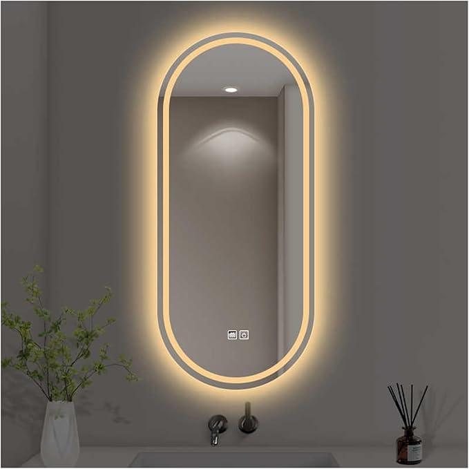 Bathroom Mirror with LED Lights，Bathroom Led Mirror ，Backlit Bathroom Mirror ，LED Mirror for Bathroom，Backlit Lighted Makeup Mirror，with Touch Sensor/Dimming/Demister pad(B,H90*W50cm/H35.4*W19.7IN)