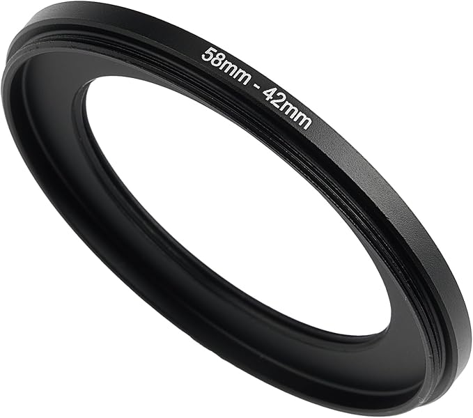 58mm to 42mm Step-up Adapter Rings Filter Adapter Black Metal Step Down Filter Ring Adapter Compatible with All Brand UV CPL ND Camera Lens Filter Stepping Rings (58mm-42mm)