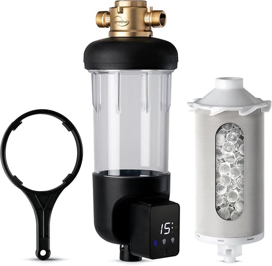 iSpring WSP100SL-ARJ, NSF Certified, Whole House Spin Down Sediment Water Filter Includes Siliphos Helps Prevent Scale and Corrosion, Clear Housing, Upgraded Jumbo Size With Touch-Screen Auto Flushing
