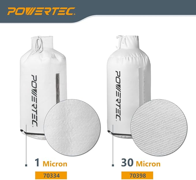 POWERTEC 70334 Dust Filter Bag for Wall Mount Dust Collectors, 1 Micron, For Grizzly, Shop Fox, Rockler Delta, Wen, and POWERTEC DC5371/ 5372
