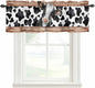 Cow Printed Curtain Valances for Windows, Kitchen Valance Window Treatment, Farmhouse Watercolor Country Wooden Grain Light Filtering Block Curtains for Bathroom/Bedroom/Living Room 54'' x 18''