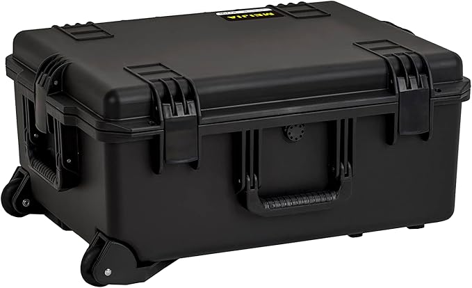 MEIJIA Portable All Weather Premium Rolling Wheels Waterproof Hard Compact Camera Case with Customizable Fit Foam,Pull Handle, 24.6"X19.7"X11.7",Black