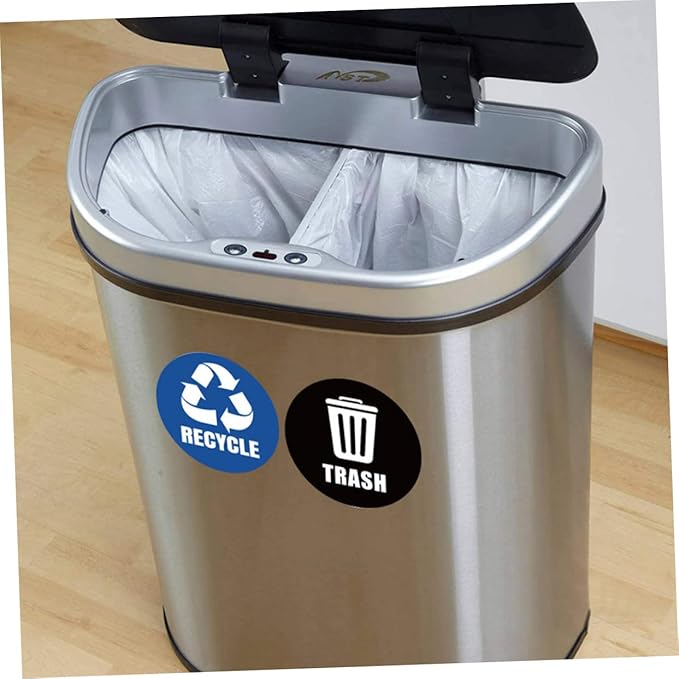 TEHAUX Self-Adhesive Garbage Sorting Stickers Waste Bin Decals for Recycling Identification Material Eco-Friendly Labels for Home Office Use