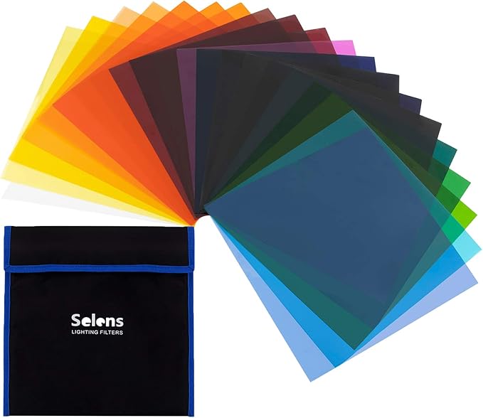Selens 20pcs Color Gel Filter for Lighting Effect, 10x10 Inches Photography Color Correction Kit for Photo Video Studio, 20 Assorted Colors, Lighting Filters Transparent Color Sheet Filter Sheet Gels