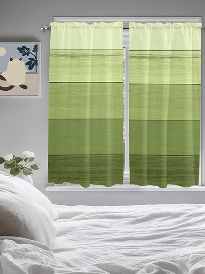 Gradient Green Wooden Board Window Valance Curtains, Retro Country Wood Grain Light Filtering Kitchen Valance with 3-inch Rod Pocket for Living Room Bathroom Bedroom,2 Panel,52x72In