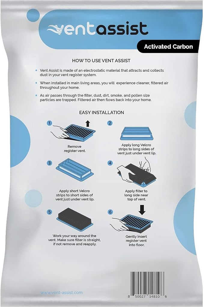 Activated Carbon Air Vent Filters for Home - 4" x 10" MERV 8 Electrostatic Floor Vent Filters that Trap Dust, Dirt, Smoke, Pollen, Hair - 90 Day Filtration (12 Pack)