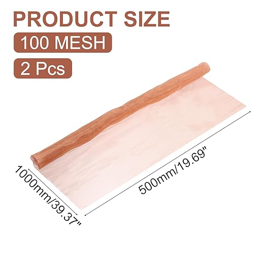 uxcell 2 Pack Copper Mesh, 40" x 20" 100 Mesh Pure Copper Wire Mesh Dense Filter Screen Mesh for Hole Blocking Gardening Sealing Distilling