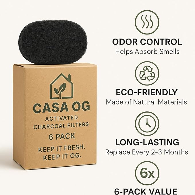 6 Pack Compost Bin Charcoal Filters - Activated Carbon Replacement Discs for Kitchen Compost Buckets & Pails I Eliminates Odors I Eco Friendly & Universal Fit