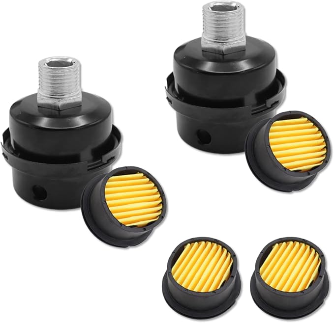 Pack of 2 Air Compressor Silencers with Replacement Elements, 3/8" Thread Intake Filter Silencer, 16mm Metal Filter Noise Muffler Replacement Parts