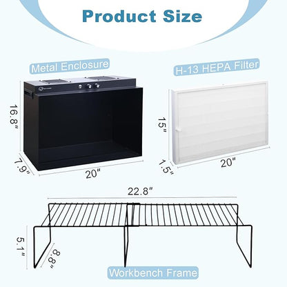 Laminar Flow Hood with H13 HEPA Filter (20"x15"）, FFU Class 100 / ISO 5 Clean Bench with Light for Mycology, Mushroom Cultivation, Lab & Cleanroom, 24V DC with 100–240V Adapter