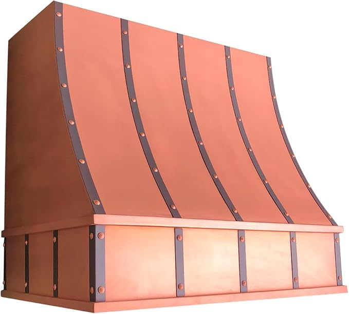 CT Copper Tailor Sloped Copper Vent Hood Island Mount,60'' W,36''H,1260 CFM Exhaust Fan,Stainless Steel Vent,LED Light,Dishwasher-Safe Baffle Filters,VH8TR1