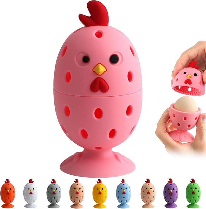 Egg Brush Cleaner, Egg Cleaner for Fresh Eggs, Cute Chick Shaped Egg Wash and Brush, Washing Egg Tool for Standard Sized Eggs (Pink)