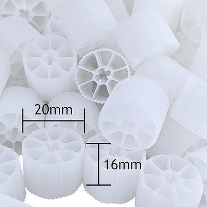 Moving Bed Bio Filter Media - 20mm, White, for Koi Ponds, Aquariums, Aquaculture, Aquaponics (1 Gallon)