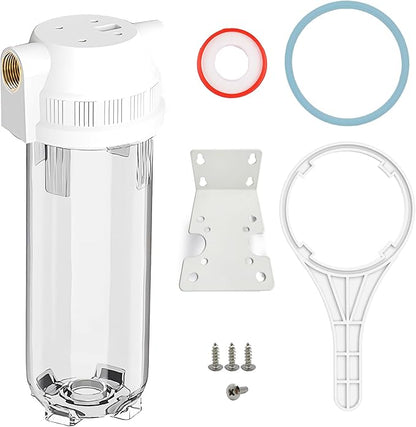Whole House/RV Water Filter Housing Clear, 10" X 2.5" Inline Sediment Water Filter for RV, Home, Garden, Aquarium, Maple Syrup RO System, 3/4" NPT Brass Port,R-Type O-Ring,Heavy Duty Bracket-1025CBH