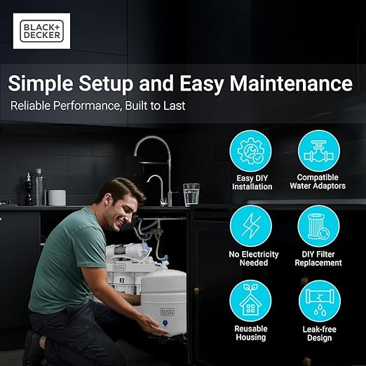 BLACK+DECKER RO 75 Under Sink Water Filter, Alkaline 6-Stage Filtration System, pH+ Remineralization RO Water Filter System,Reduces PFAS, PFOS, Microplastics, NSF/ANSI 58 Certified