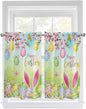 Easter Kitchen Curtains 54 Inches length, Spring Bunny Colorful Rabbit Eggs Butterfly Blue Green Window Treatment Curtain Drapes, Decorative Window Curtains for Bedroom Cafe, 52"x54", 2 Panels