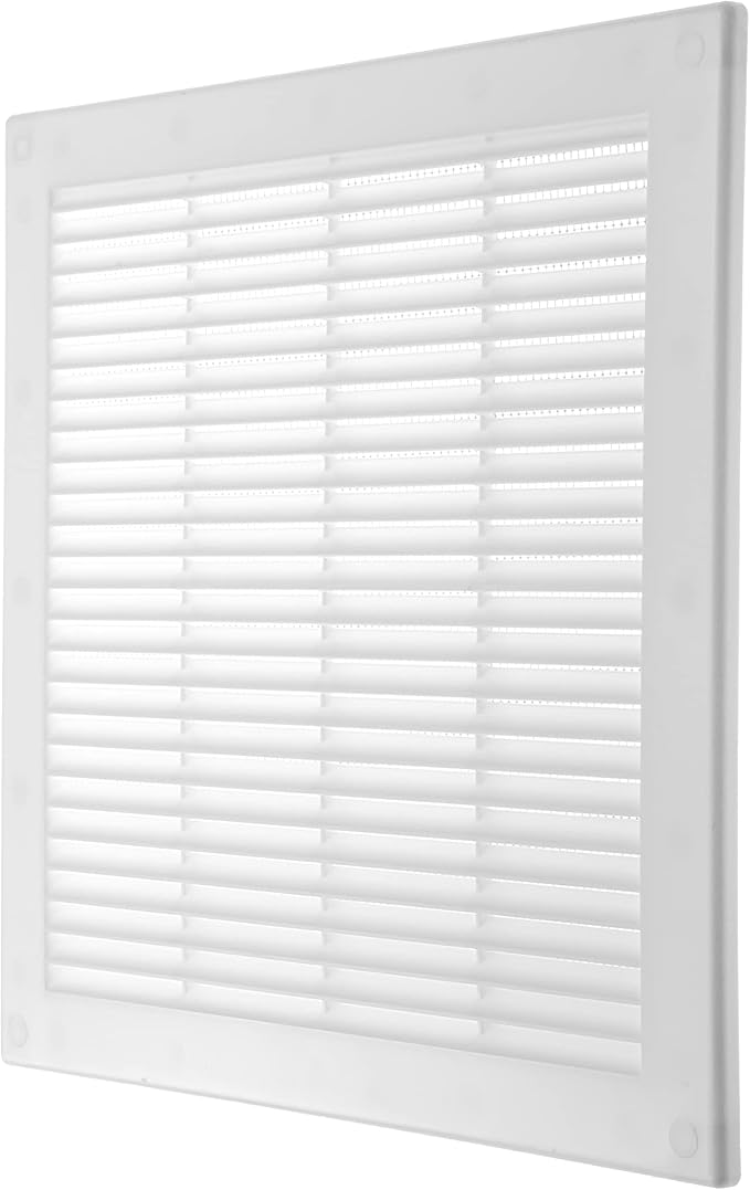 Repa Market 12 x 12 Inch (Outer) White Square Air Vent Cover - Plastic Fresh Air Intake Vent - AC Cover with Nylon Mesh Screen, Wall, Ceiling HVAC Return Air Register, Modern Soffit Vents