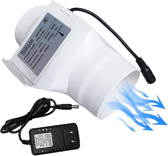 3“ Inline Duct Fan 12V 20W Inline Exhaust Blower Plastic Air Extractor Booster for Carbon Filter Grow Tent Room Basement Kitchen (Color : NO Adjustable Speed, Size : 20w)